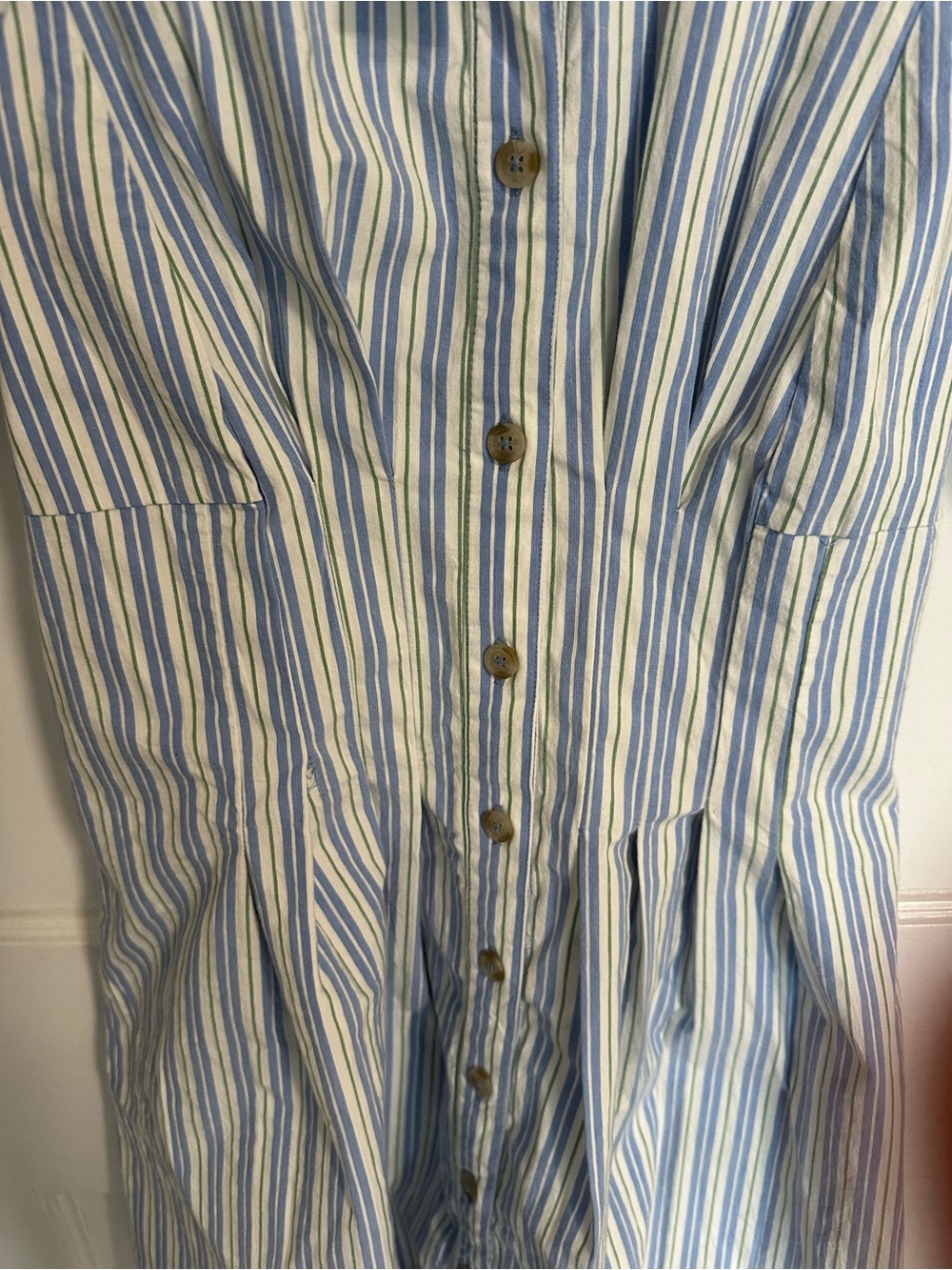 By Anthropologie Puff-Sleeve Mini Shirt Dress Blue and White Stripe Size XS - Picture 8 of 9